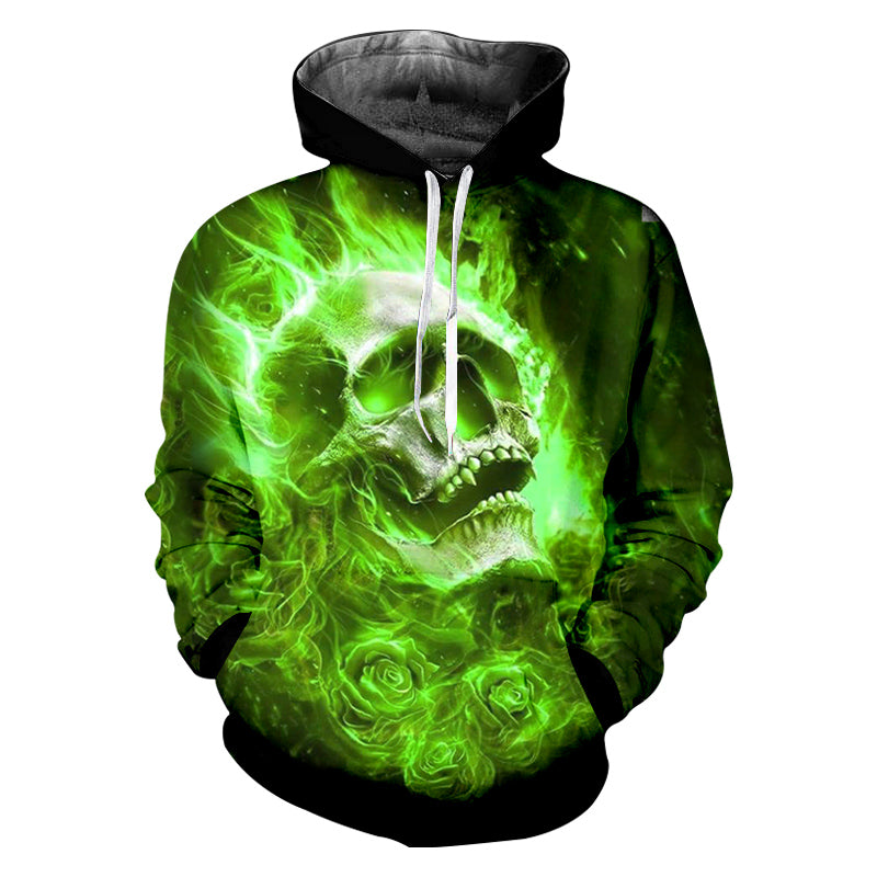 Green Rose Skull Head 3D Print Funny Hip Hop Hoodie