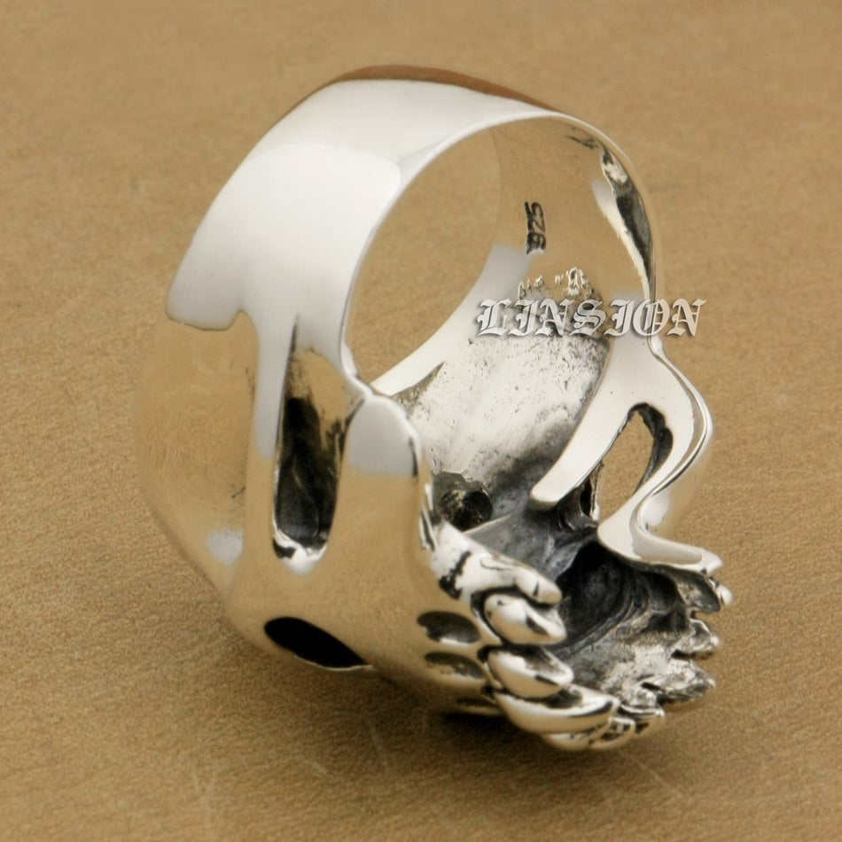 US Size 8~15 Huge Heavy 925 Sterling Silver Green CZ Eyes Skull Mens Biker Rock Punk Ring
