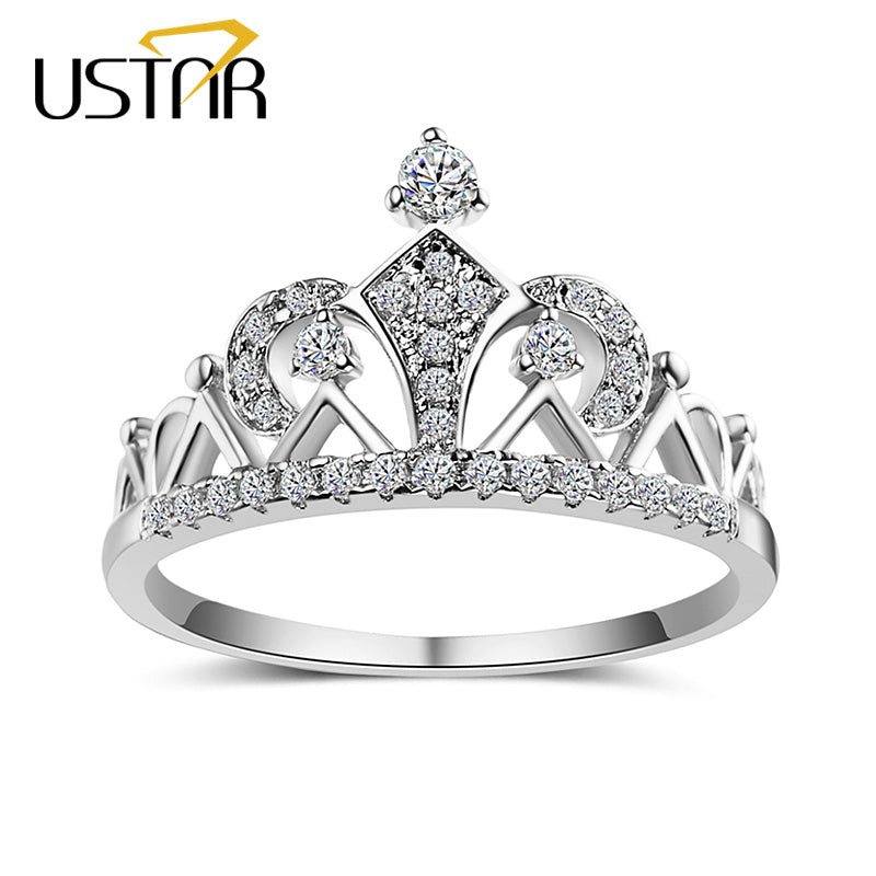 Princess Crown Rings for women AAA cubic zirconia micro pave setting engagement wedding rings female Anel accessories