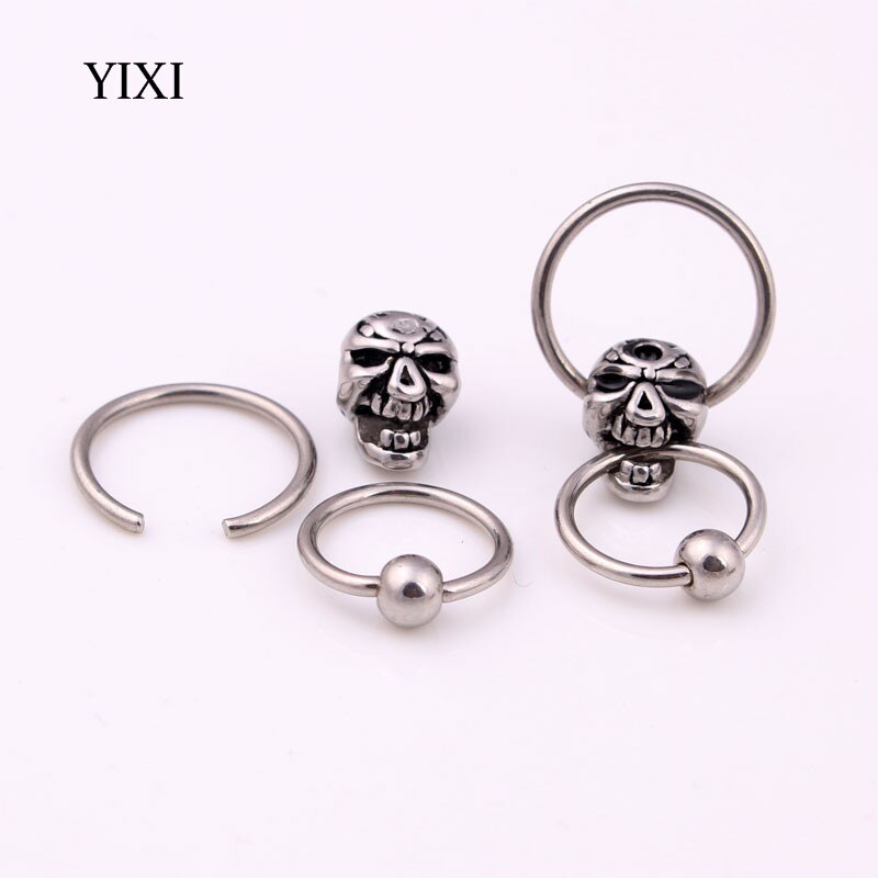 New 2 PCS Skull Hoop Earrings Huggies Silver Punk Stainless Steel