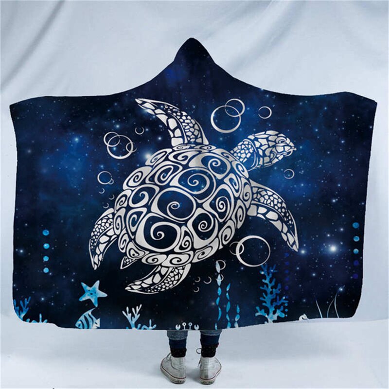 Skull Octopus Dinosaur Printed Plush Hooded Blanket