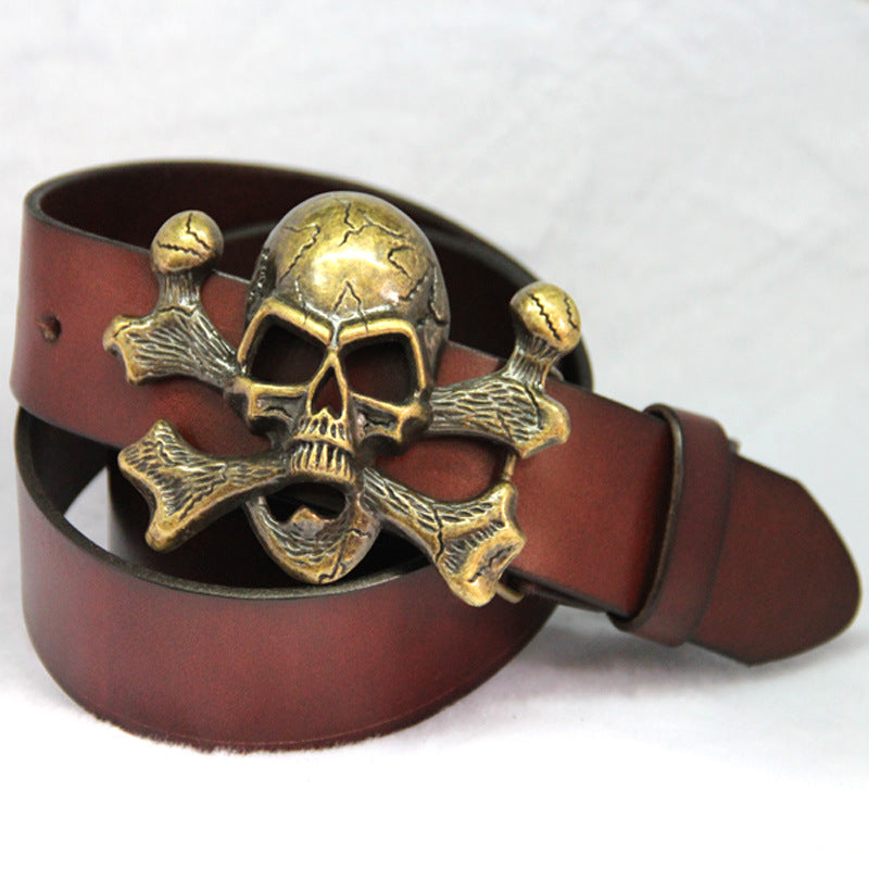 Unisex Novelty Personality Skull Buckle Belts Genuine Leather Men Belt Luxury Designer Belt For Men women Metal Buckle Jeans