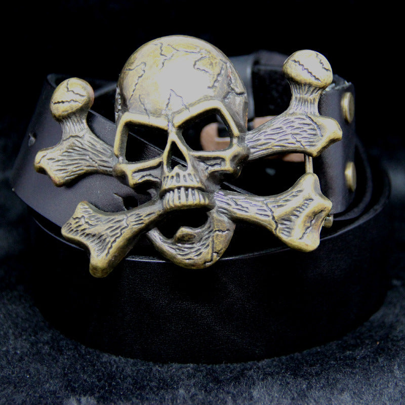 Unisex Novelty Personality Skull Buckle Belts Genuine Leather Men Belt Luxury Designer Belt For Men women Metal Buckle Jeans