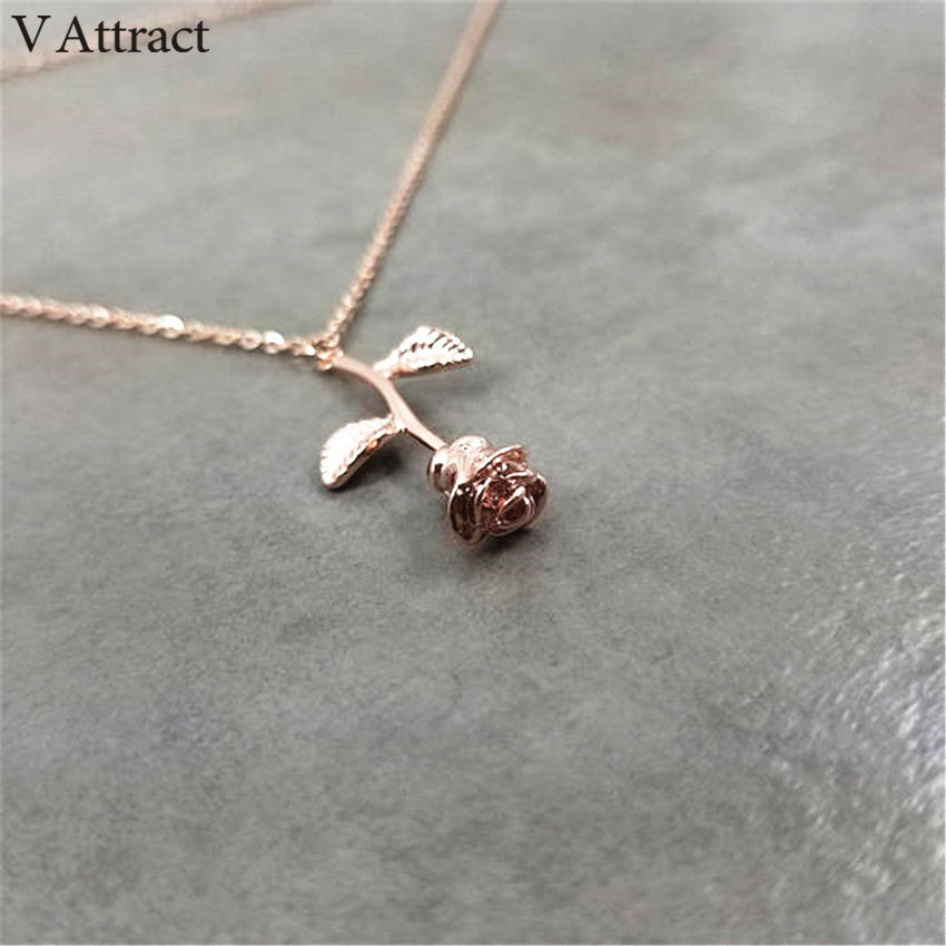 Attract Femme Collier Pink Gold Rose Flower Statement Necklace Women Maxi Choker Boho Jewelry Graduation Gift Kolye