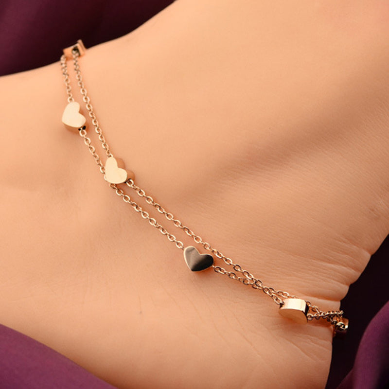 HOT SELL Lover Heart Anklet Foot Jewelry Rose Gold Titanium Steel Fashion Foot Chain Jewelry for Women Wholesale Price