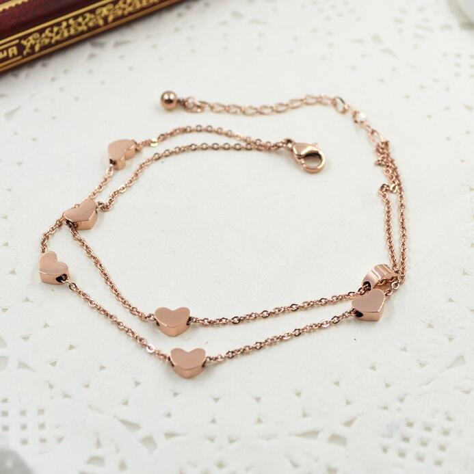 HOT SELL Lover Heart Anklet Foot Jewelry Rose Gold Titanium Steel Fashion Foot Chain Jewelry for Women Wholesale Price