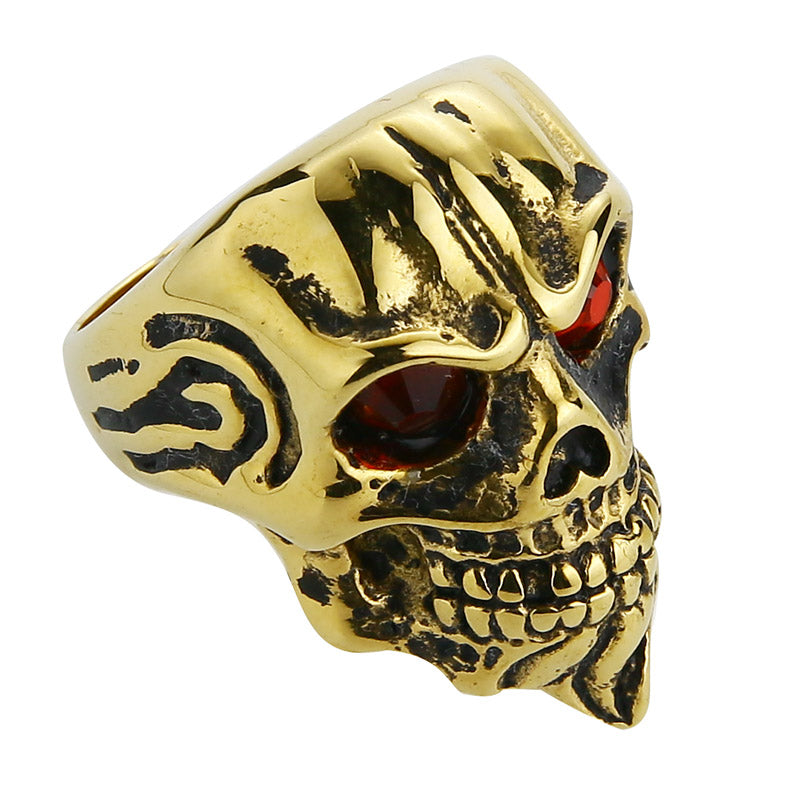 Men's Gold Biker Gothic Skull Ring Red Eye stainless steel old motorcycle restoring ancient ways ring for Men Jewelry