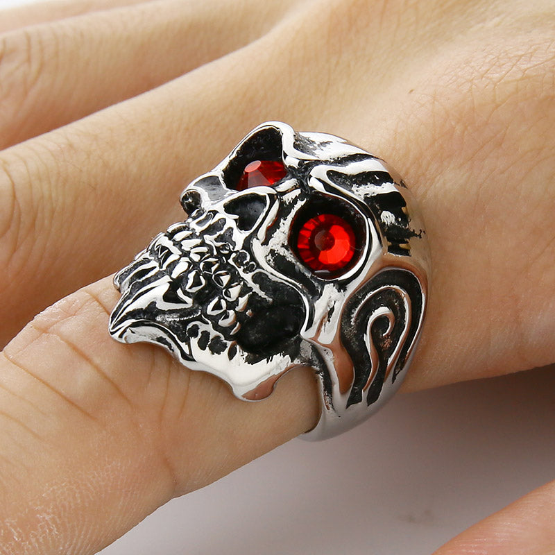 Men's Gold Biker Gothic Skull Ring Red Eye stainless steel old motorcycle restoring ancient ways ring for Men Jewelry