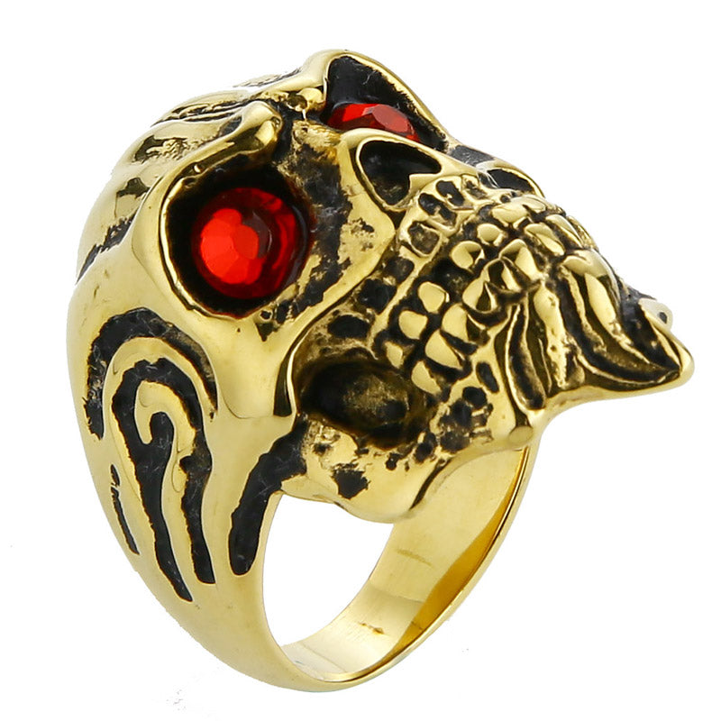 Men's Gold Biker Gothic Skull Ring Red Eye stainless steel old motorcycle restoring ancient ways ring for Men Jewelry