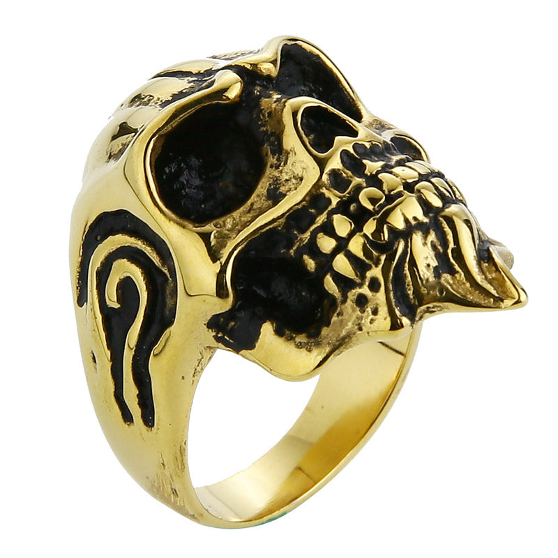 Men's Gold Biker Gothic Skull Ring Red Eye stainless steel old motorcycle restoring ancient ways ring for Men Jewelry