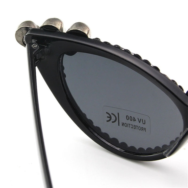 Rhinestone Sunglasses Cat Eye Women Skull Black Punk Sun Glasses for Woman Party Festival Hip Hop Fashion Style