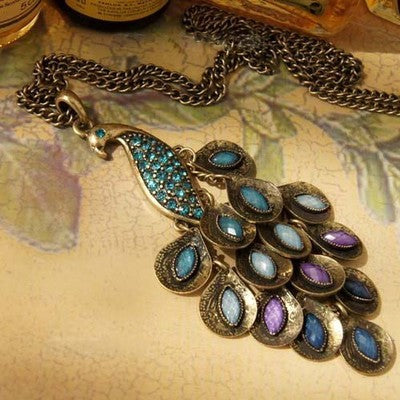 Long Chain Colorful Peacock Pendant Sweater Necklace fashion necklaces