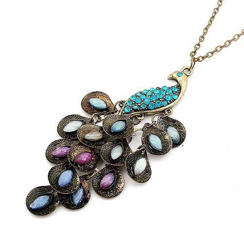 Long Chain Colorful Peacock Pendant Sweater Necklace fashion necklaces