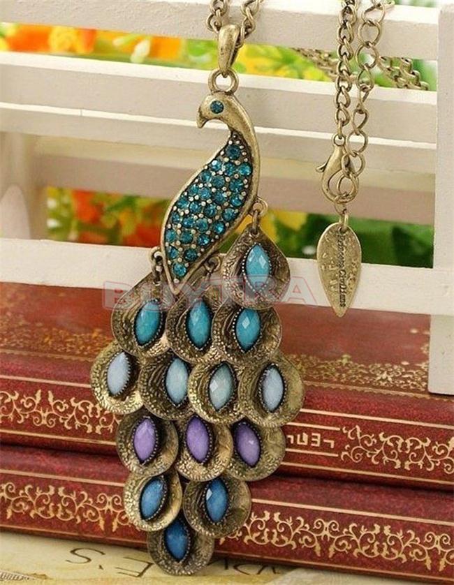 Long Chain Colorful Peacock Pendant Sweater Necklace fashion necklaces