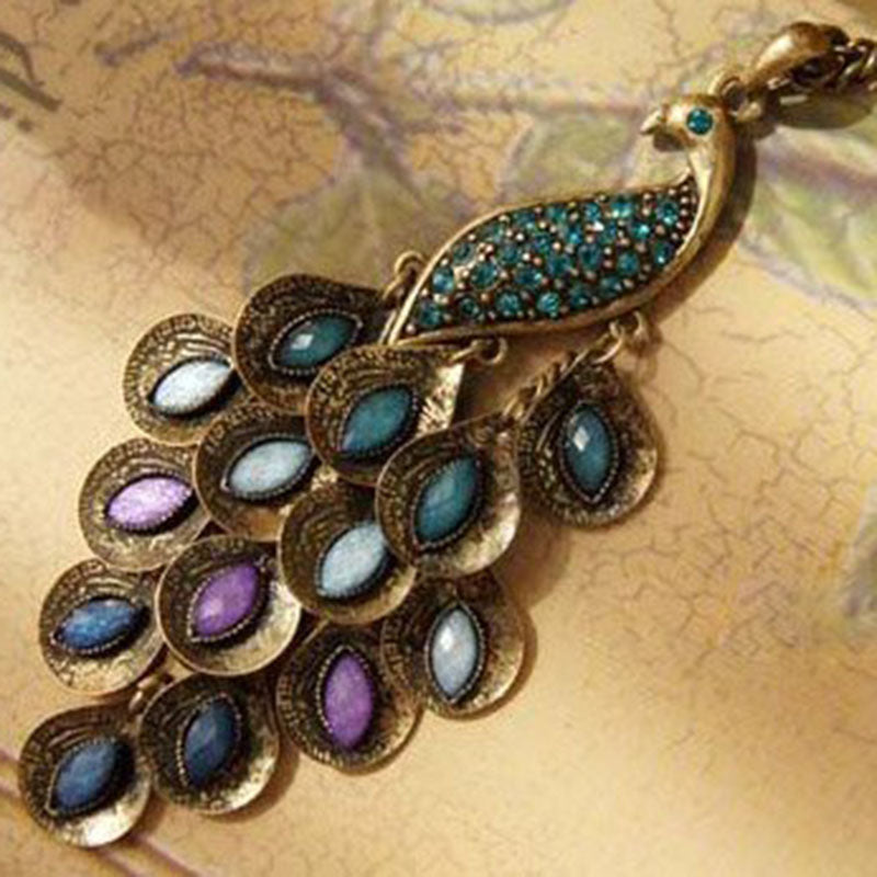 Long Chain Colorful Peacock Pendant Sweater Necklace fashion necklaces