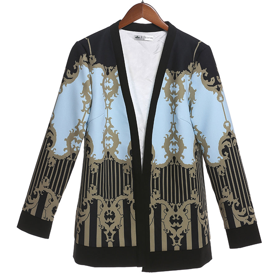 Vintage Gothic Jackets Women Autumn Winter New Slim Full Sleeve Abstract Flower Barroco Print Belt Cardigan Designer Jacket