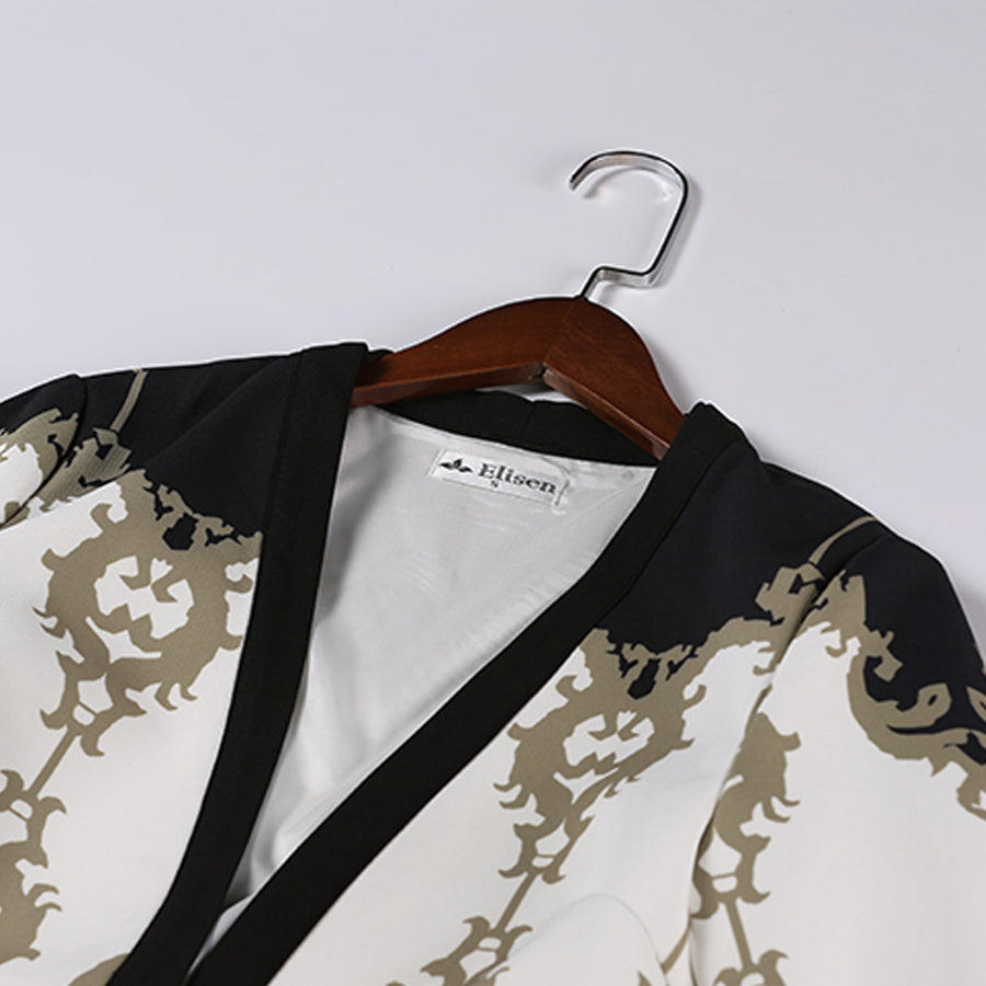 Vintage Gothic Jackets Women Autumn Winter New Slim Full Sleeve Abstract Flower Barroco Print Belt Cardigan Designer Jacket