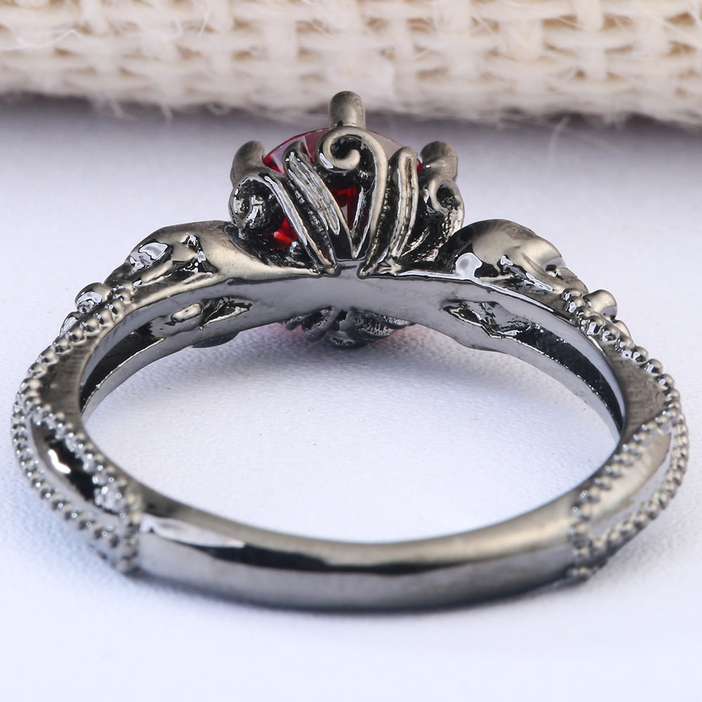 Vintage Red Stone Skull Rings Fashion Black Gold Filled Jewelry Women Men's Punk CZ Skeleton Ring For Party