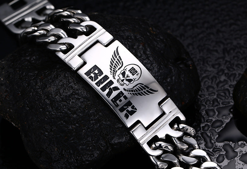 Biker Bracelets Men's Jewelry 316l Stainless Steel Skull Double Chain Charm Gift