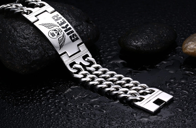 Biker Bracelets Men's Jewelry 316l Stainless Steel Skull Double Chain Charm Gift