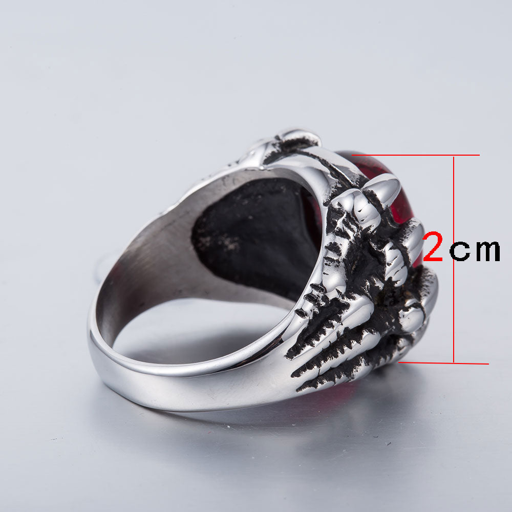 Fashion Stainless Steel Skull Rings Women Ring Silvery Ring Man's Popular Punk Red Jewelry Claw Finger Circle R-128
