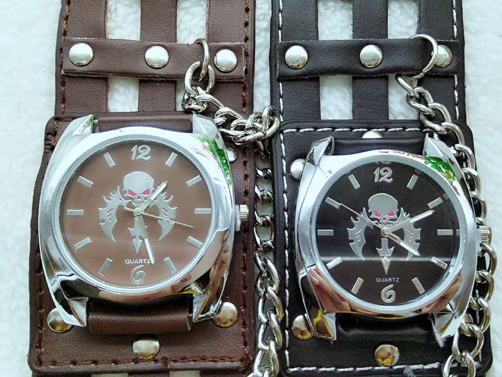Watch Men Women Gothic Style Cool Metal Hollow Leather Strap Skull Quartz Watches Fashion Punk Trendy Cosplay Relogio Masculino