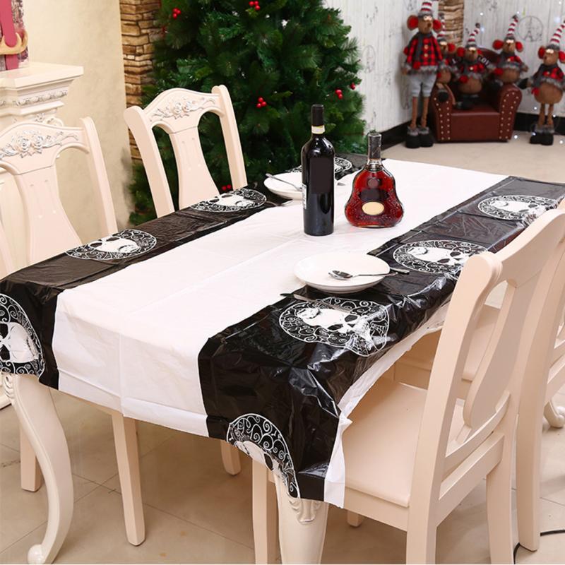 Waterproof Disposable Plastic Table Cover Halloween Skull Pumpkin Tablecloth