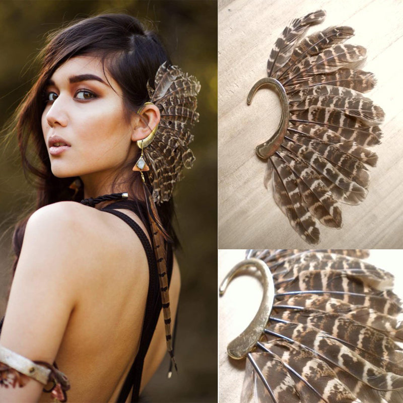 New Unique 1Pc(Left)Unisex Big Feather Ear Cuff Non Piercing Gold Clip On Earrings For Women/Men