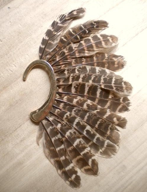New Unique 1Pc(Left)Unisex Big Feather Ear Cuff Non Piercing Gold Clip On Earrings For Women/Men