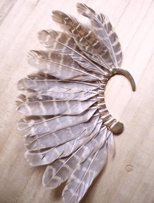New Unique 1Pc(Left)Unisex Big Feather Ear Cuff Non Piercing Gold Clip On Earrings For Women/Men