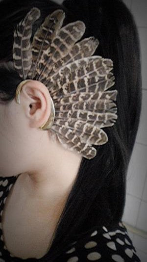 New Unique 1Pc(Left)Unisex Big Feather Ear Cuff Non Piercing Gold Clip On Earrings For Women/Men