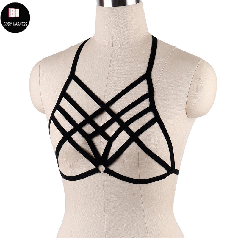 Women Crop Top Black Gothic Bondage Harness Belt Open Chest Sexy Lingerie Fetish Wear Body Harness Cage Bra Harajuku Harness Bra