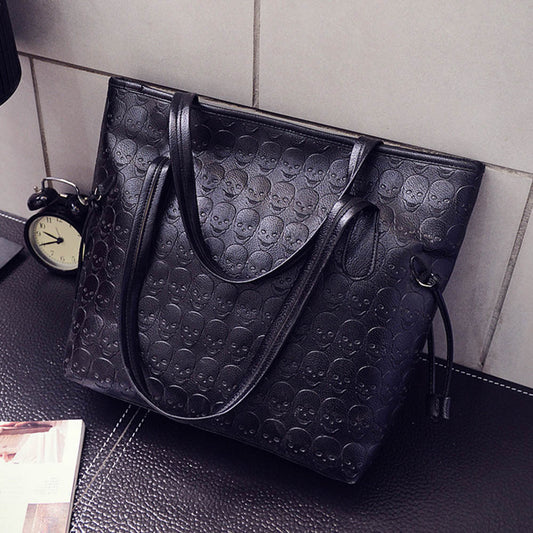 Women Fashion Handbag Retro Skeleton Embossing Shoulder Bag Large Tote Purse female skull pattern large shoulder bag tote bag