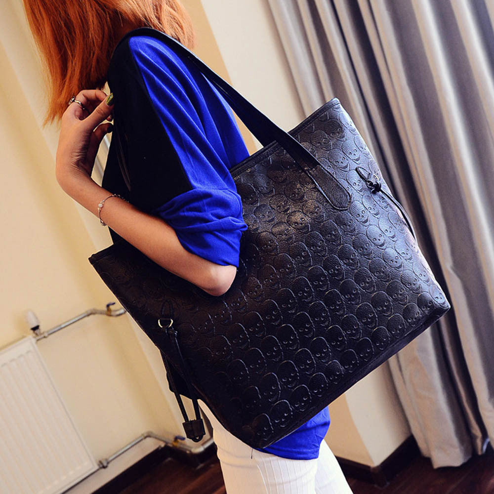 Women Fashion Handbag Retro Skeleton Embossing Shoulder Bag Large Tote Purse female skull pattern large shoulder bag tote bag