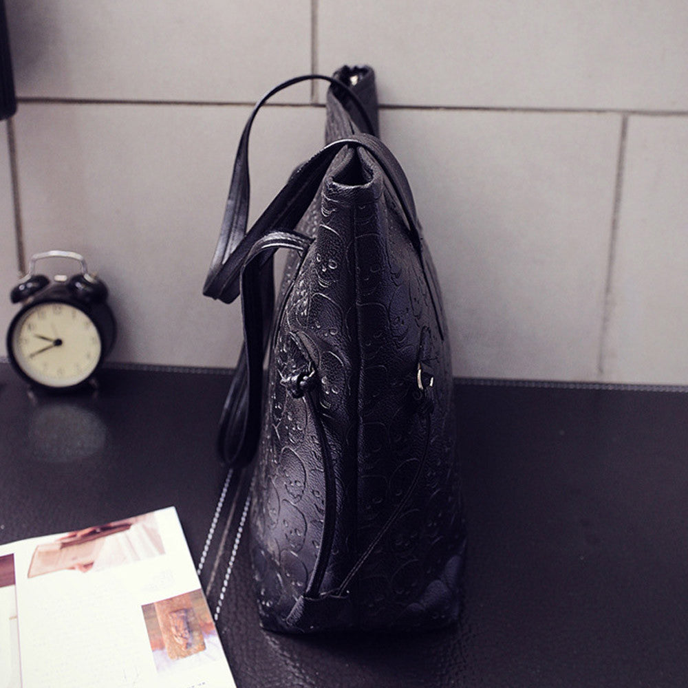 Women Fashion Handbag Retro Skeleton Embossing Shoulder Bag Large Tote Purse female skull pattern large shoulder bag tote bag