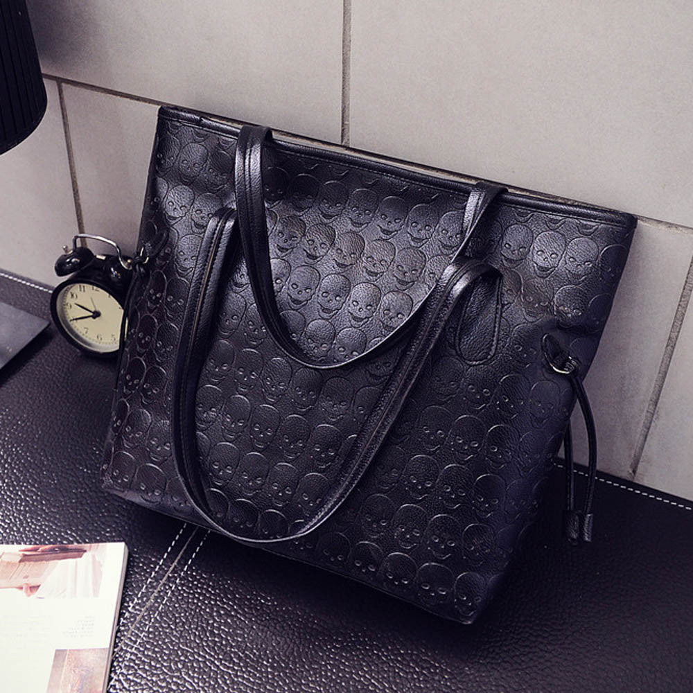 Women Fashion Handbag Retro Skeleton Embossing Shoulder Bag Large Tote Purse female skull pattern large shoulder bag tote bag