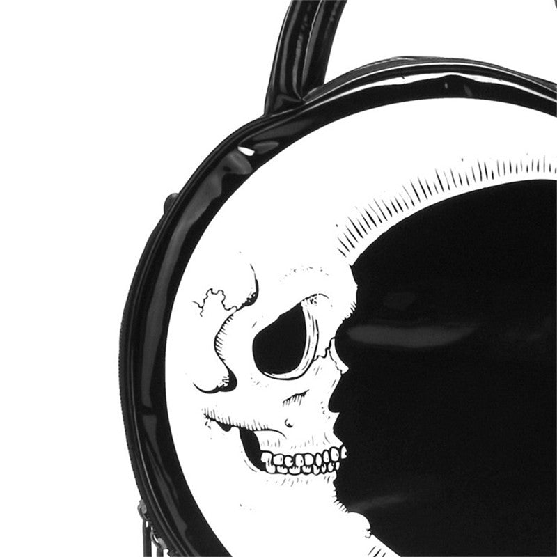 Women Lady Girl Punk Dark Skull Head Thunder Flash Printed Gothic Cross Body MOON Messenger Bag Round Handbag Harajuku Gift