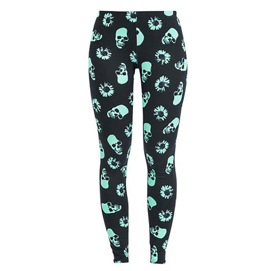 Women Skull Heads Leggings Skeleton & Flowers Printed Legging Fashion Sexy Skinny Pant