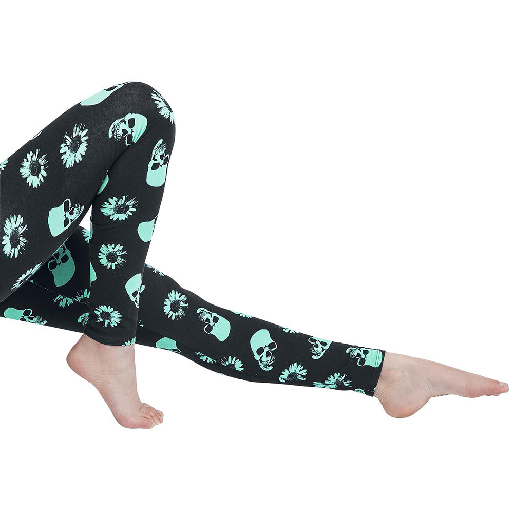 Women Skull Heads Leggings Skeleton & Flowers Printed Legging Fashion Sexy Skinny Pant