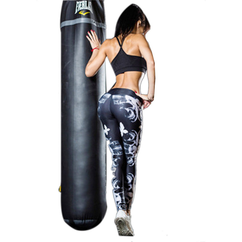 Women Sport Leggings Cycling Pants Cool Skull Printing Printed Sportswear Workout Gym Pant Gradient Color Elastic Yoga Tights