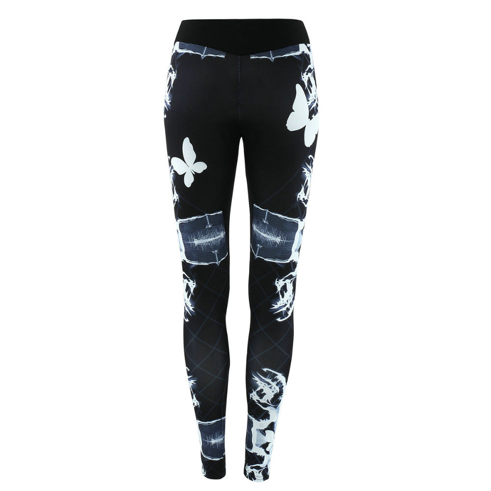 Women Sport Leggings Cycling Pants Cool Skull Printing Printed Sportswear Workout Gym Pant Gradient Color Elastic Yoga Tights