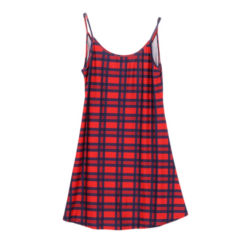 Women Summer Sleeveless Mini Dresses Plaid Skull Print Camouflage Ladies Sexy Sling Short Dress