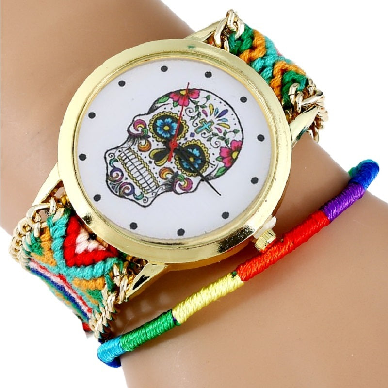 Women Watch Sugar Skull woman dress wristwatch Fashion Hippie Fabric Bracelet Skeleton reloj dama Geneva Style