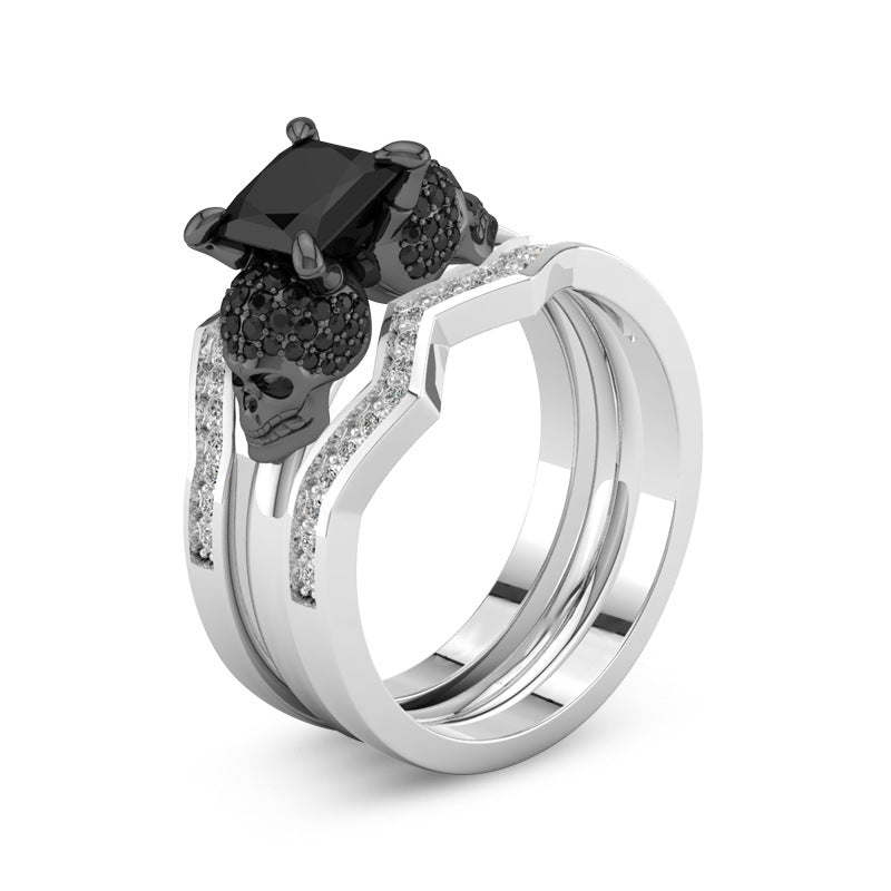 Women's Skull Ring Black CZ Stone Punk skull men's jewelry Rings  Set