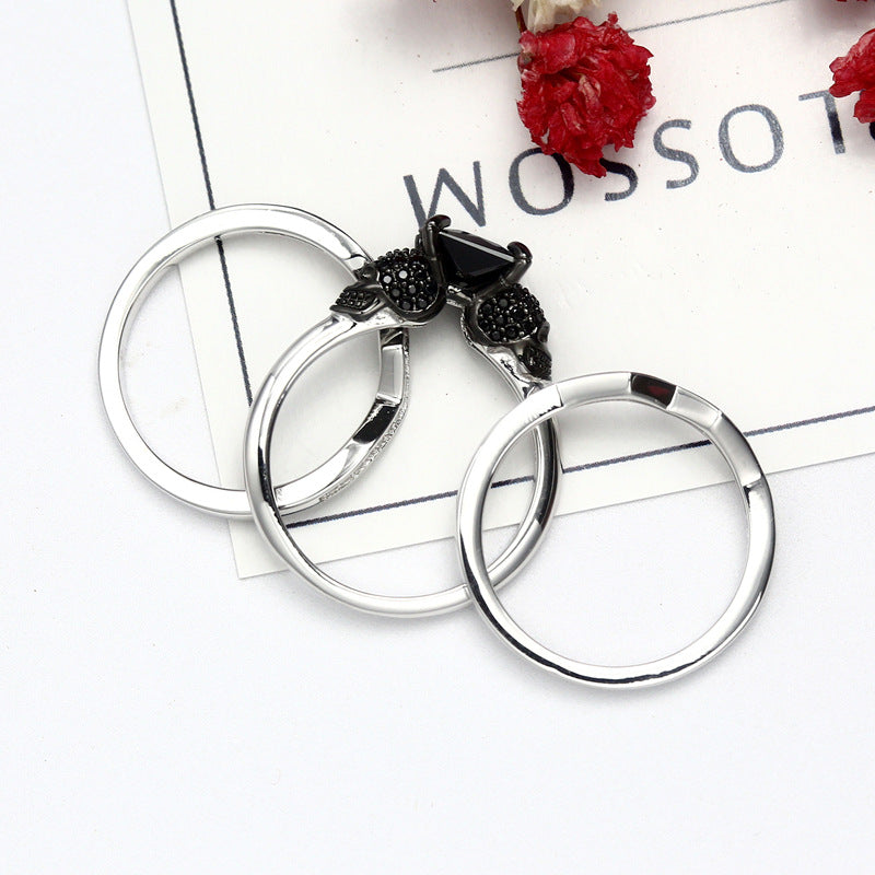 Women's Skull Ring Black CZ Stone Punk skull men's jewelry Rings  Set