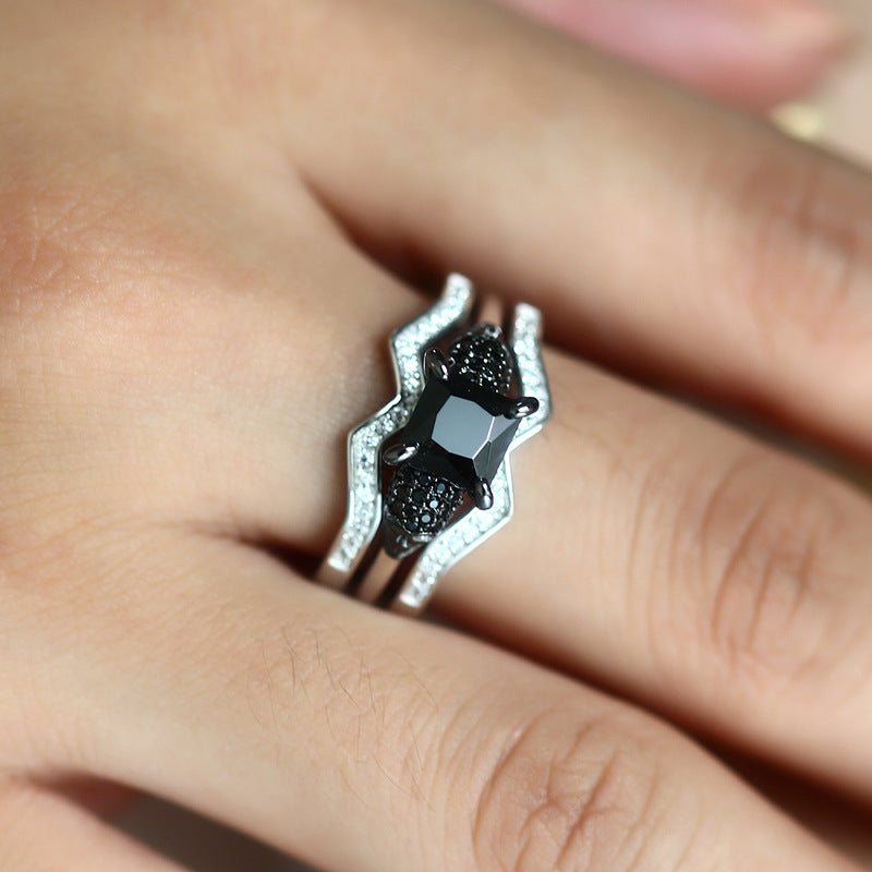 Women's Skull Ring Black CZ Stone Punk skull men's jewelry Rings  Set