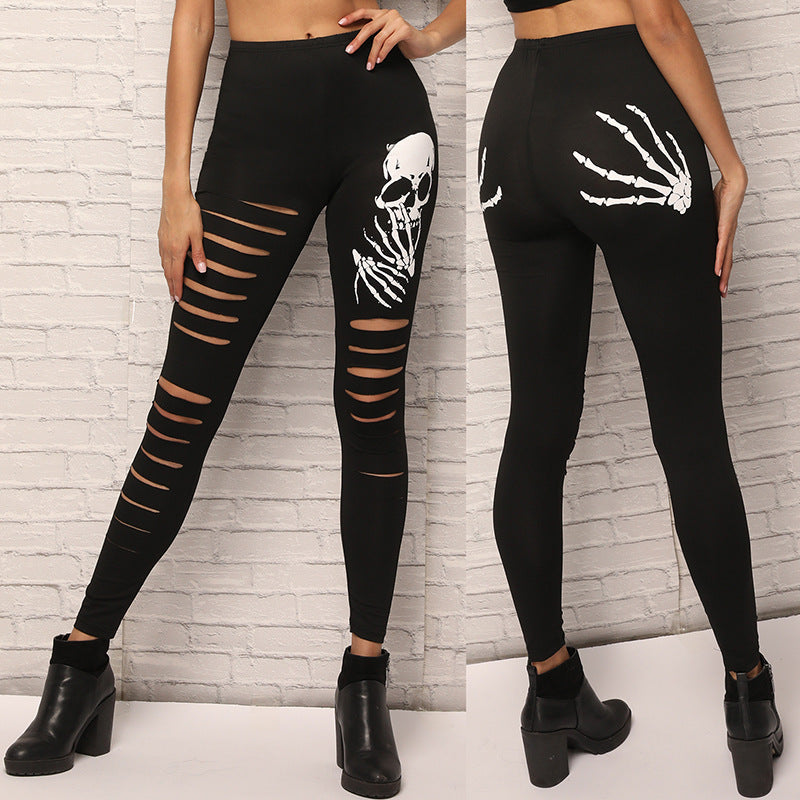 Women's Yoga Pants Running Leggings Fitness Gym Tights Sugar Skull Sport Trousers Black Slim Fit Legging
