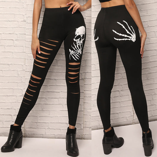 Women's Yoga Pants Running Leggings Fitness Gym Tights Sugar Skull Sport Trousers Black Slim Fit Legging