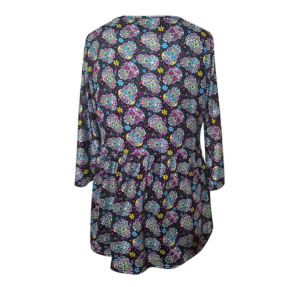 Womens Tops and Blouses Vintage Skull Print Three Quarter Sleeve Blouse Woman Clothes Tunic Ladies Top Feminina