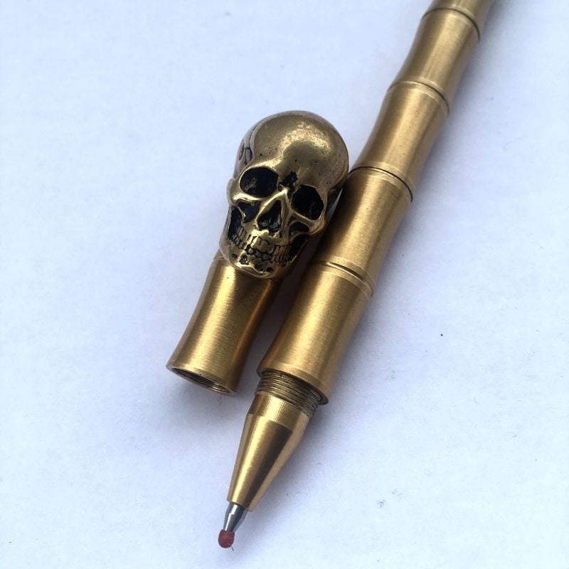 Writing Tools Handmade Solid Brass Pen Skull Ball Point Pen Bamboo Model Brass Ballpoint Pens